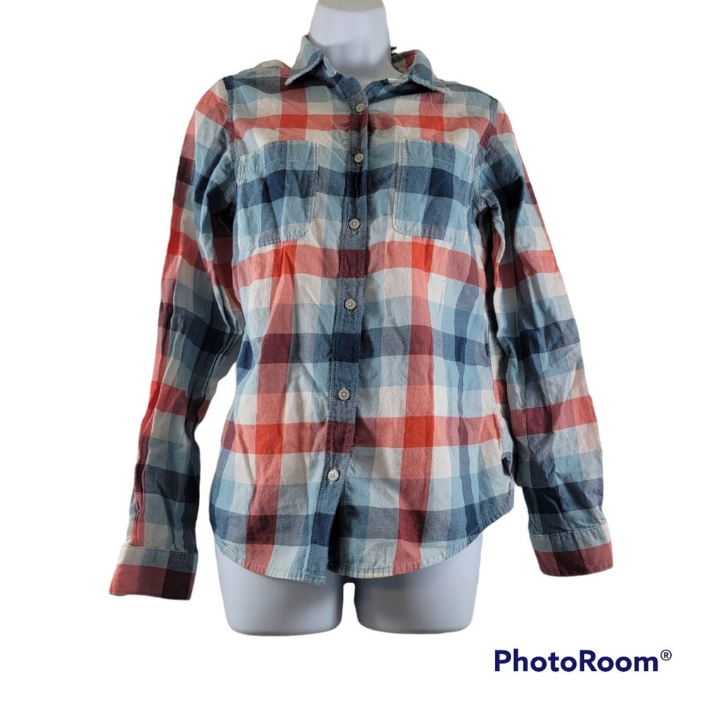 The North Face Blue/White/Red Plaid Long Sleeve Button Up Top Size Medium